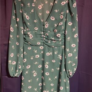 Miami Green Floral Long Sleeve Dress
